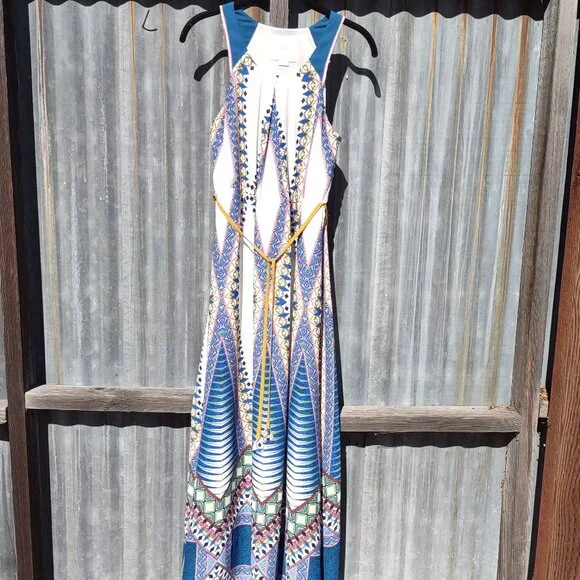 Anthropologie Maeve Pakpao Maxi Dress Boho Geo Bold Feminine Chic Flowy Size 0 - Picture 8 of 14